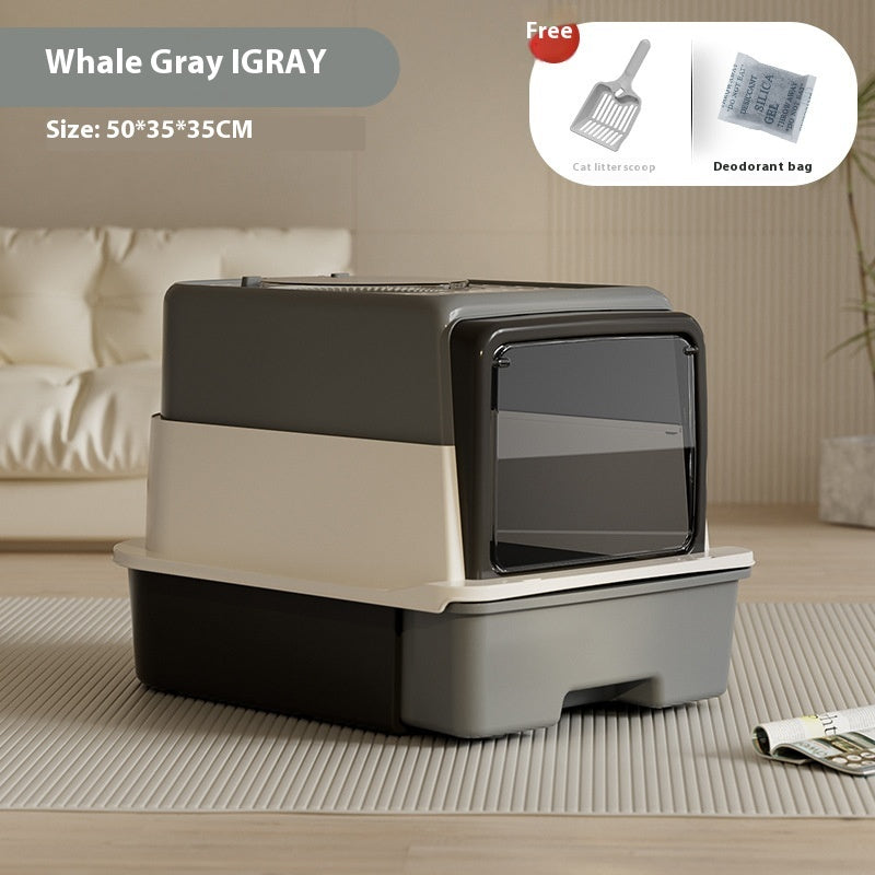 KFX-5039805 Extra Large Closed Cat Litter Box with Folding Design and Deodorizing Bag - Multiple Colors Available
