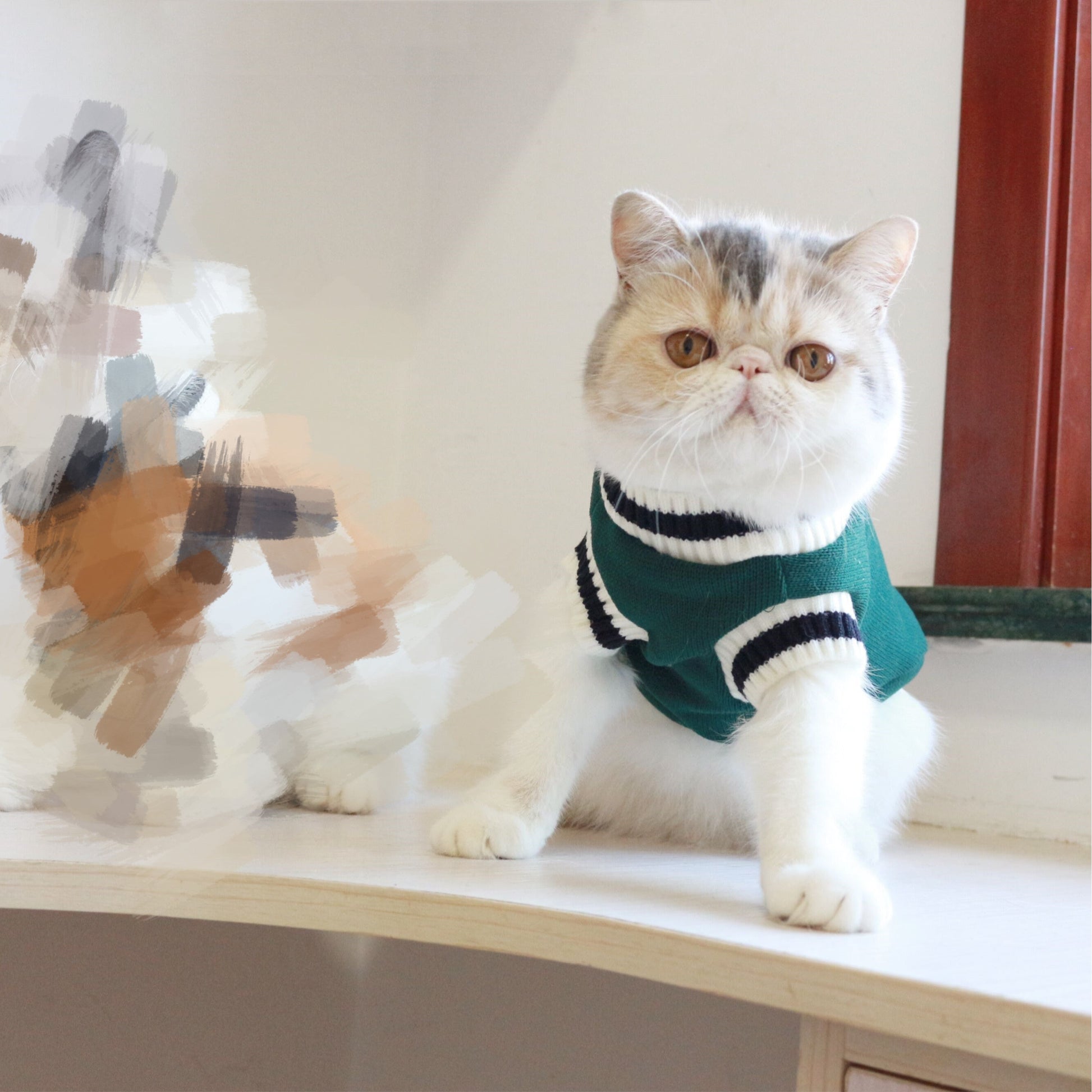 KFX-5041341 Fashionable Fleece Cat Knit Sweater Vest in Green, Khaki, and Wine Red – Sizes S to 3XL