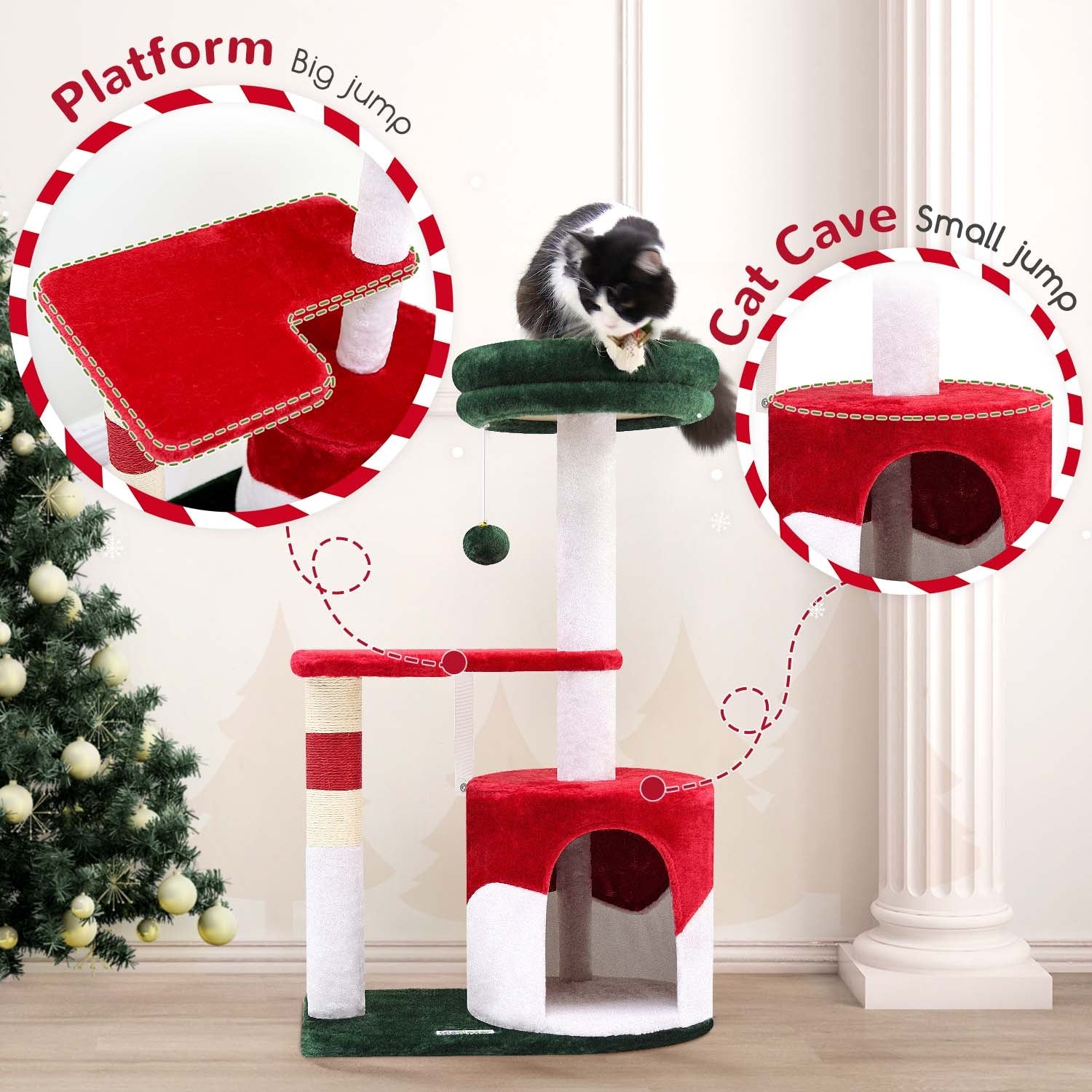 KFX-5044797 Christmas-Themed 33-Inch Cat Climbing Frame for Fun and Play
