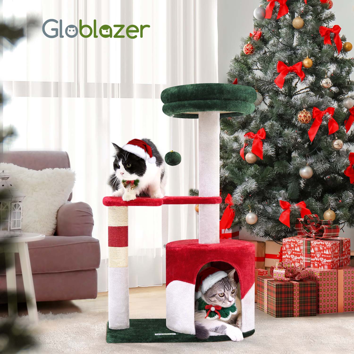 KFX-5044797 Christmas-Themed 33-Inch Cat Climbing Frame for Fun and Play