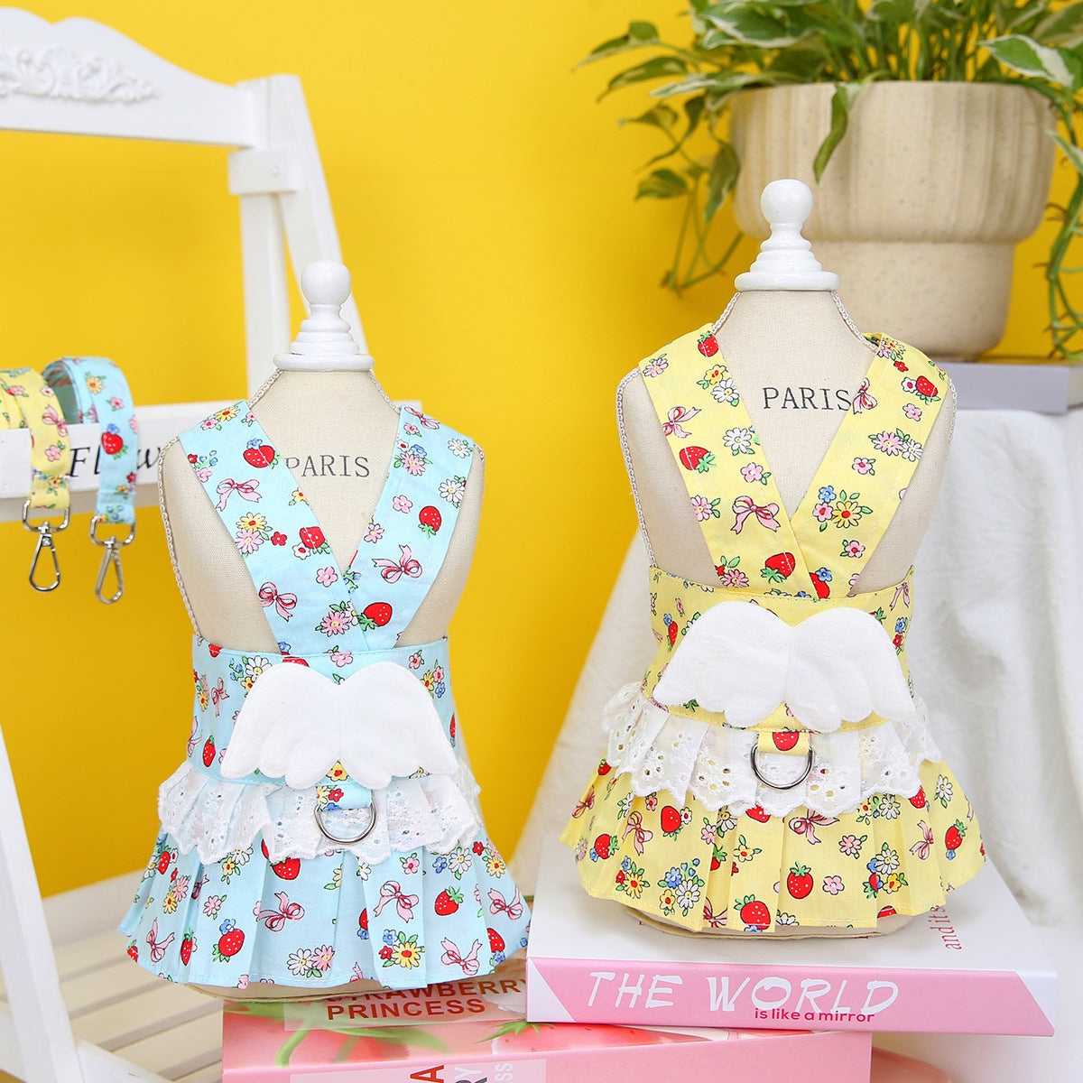 KFX-5047869 Princess-Style Pet Dress with Traction Buckle for Dogs - Blue and Yellow, Available in Multiple Sizes