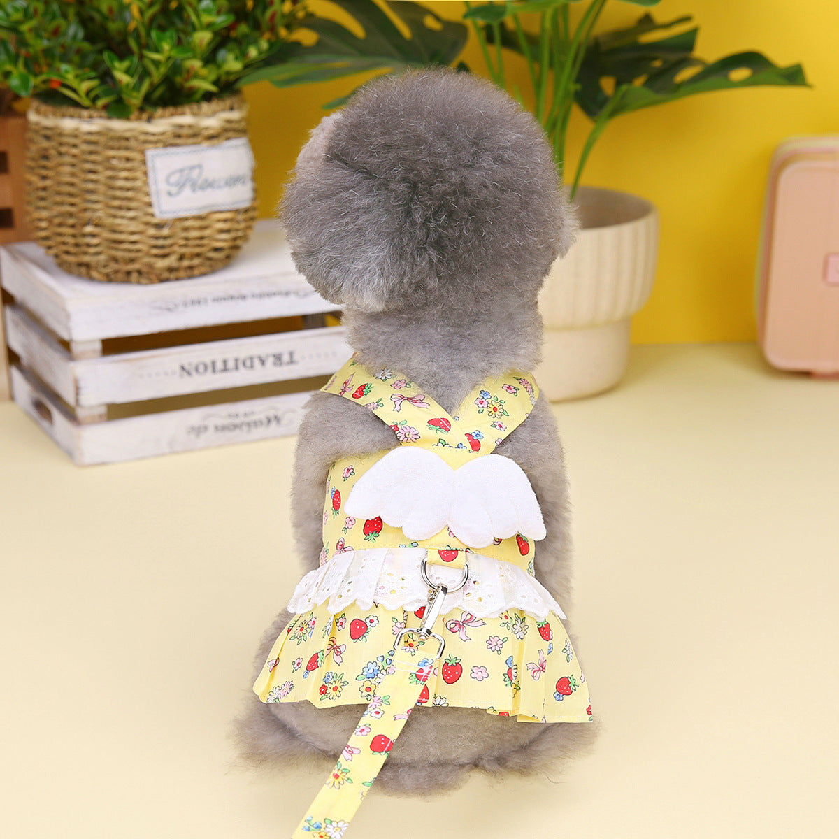 KFX-5047869 Princess-Style Pet Dress with Traction Buckle for Dogs - Blue and Yellow, Available in Multiple Sizes