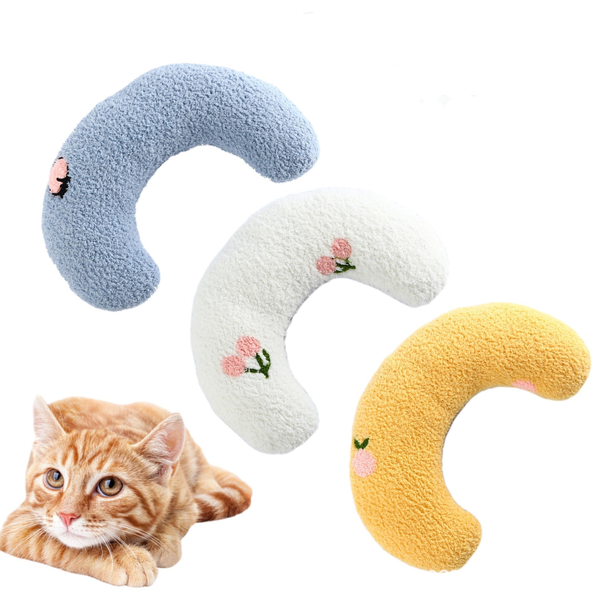 KFX-5048125 Cozy U-Shaped Sleep Pillow for Cats and Small Dogs - Soft Faux Fur Headrest for Calming Comfort