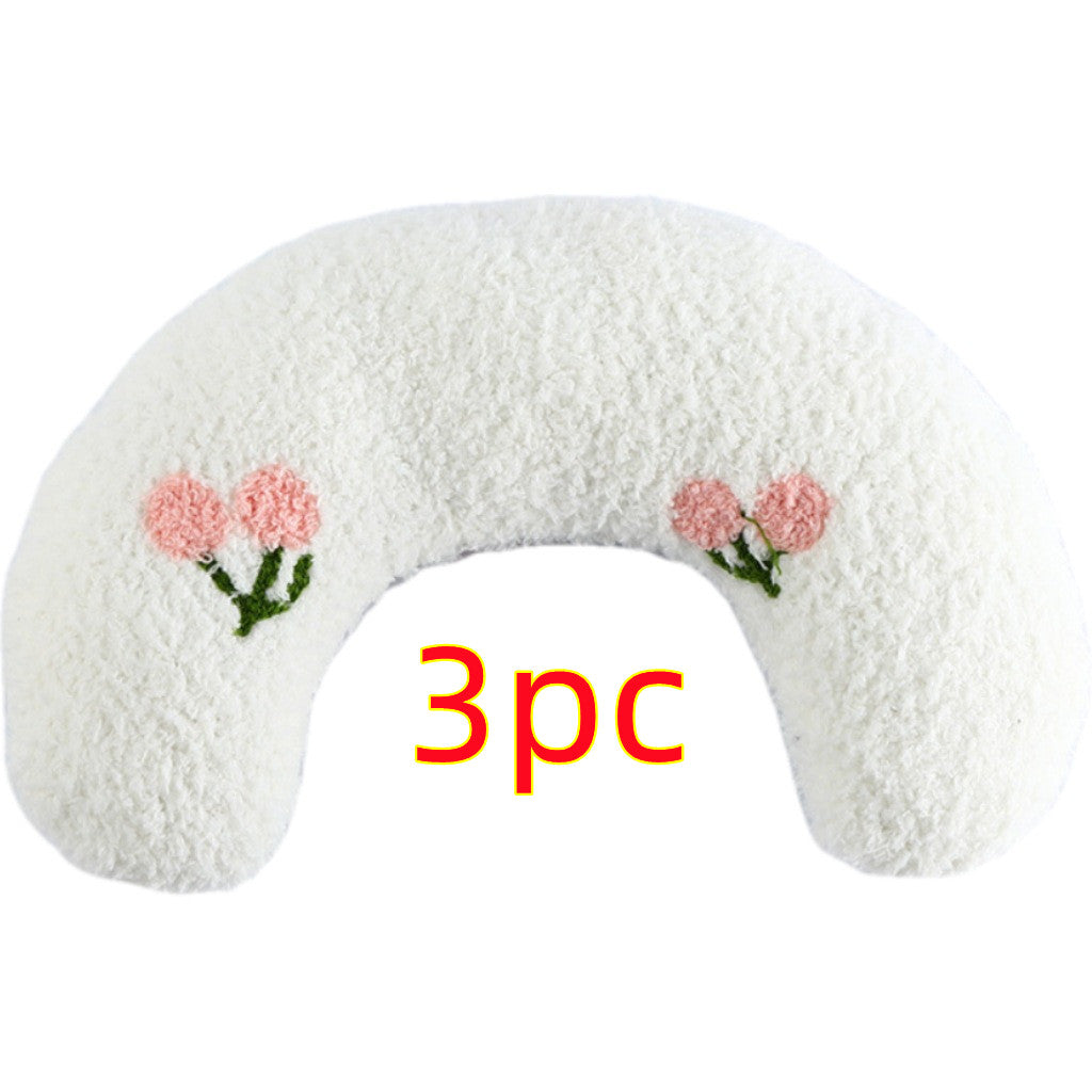 KFX-5048125 Cozy U-Shaped Sleep Pillow for Cats and Small Dogs - Soft Faux Fur Headrest for Calming Comfort