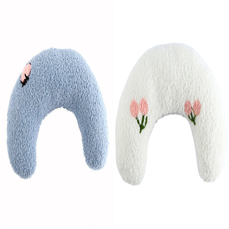 KFX-5048125 Cozy U-Shaped Sleep Pillow for Cats and Small Dogs - Soft Faux Fur Headrest for Calming Comfort