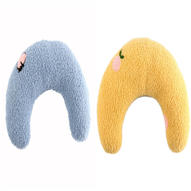 KFX-5048125 Cozy U-Shaped Sleep Pillow for Cats and Small Dogs - Soft Faux Fur Headrest for Calming Comfort
