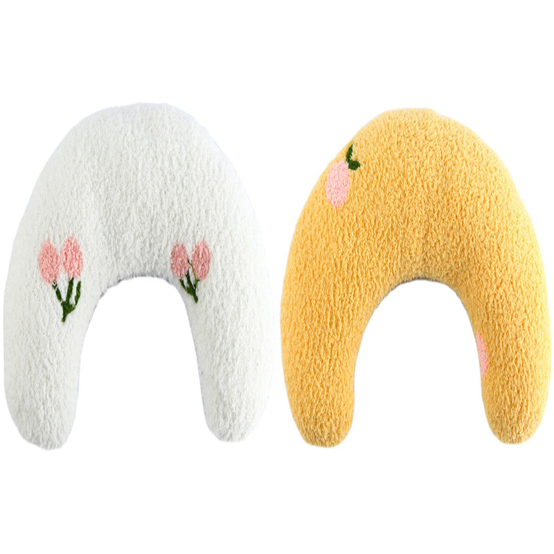 KFX-5048125 Cozy U-Shaped Sleep Pillow for Cats and Small Dogs - Soft Faux Fur Headrest for Calming Comfort