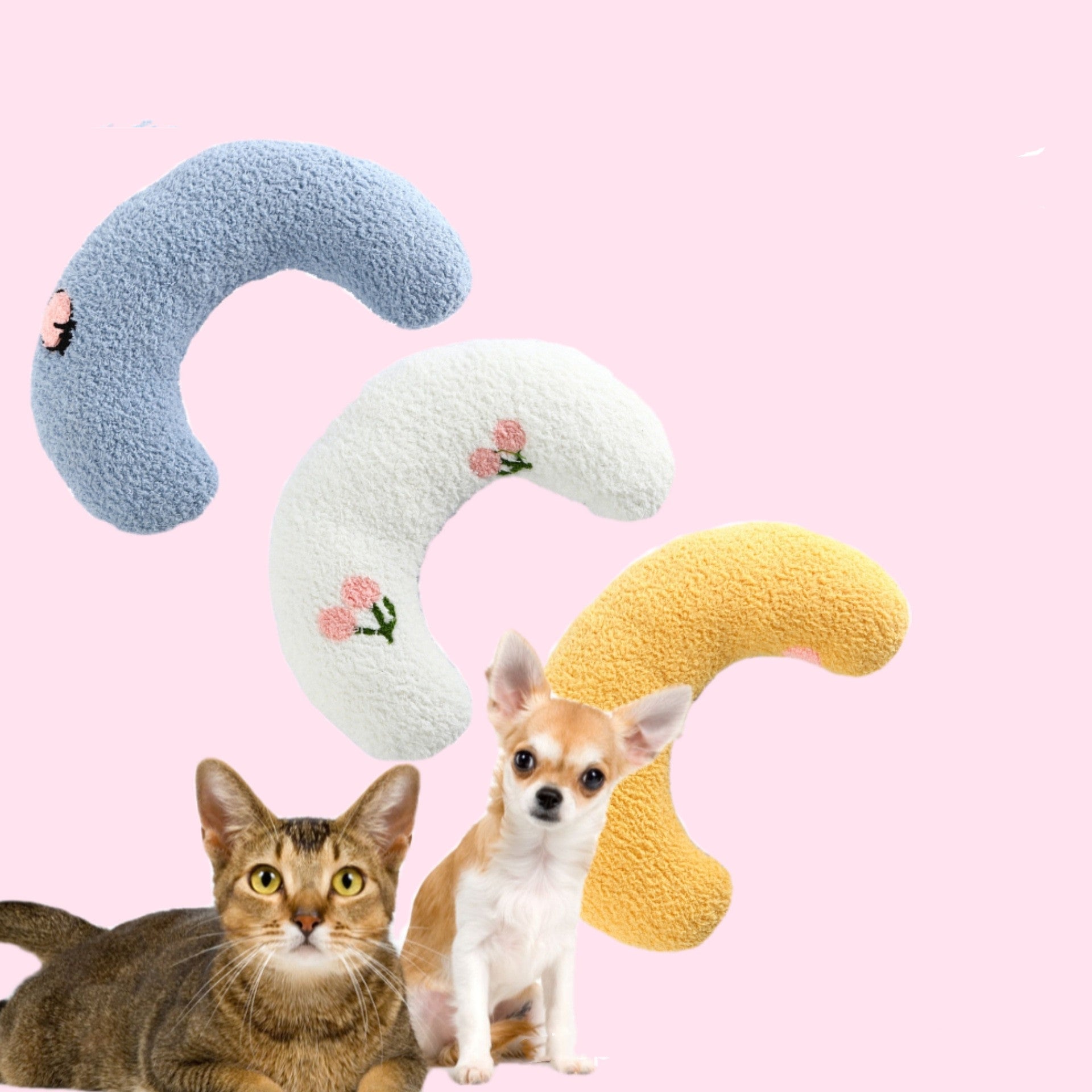 KFX-5048125 Cozy U-Shaped Sleep Pillow for Cats and Small Dogs - Soft Faux Fur Headrest for Calming Comfort