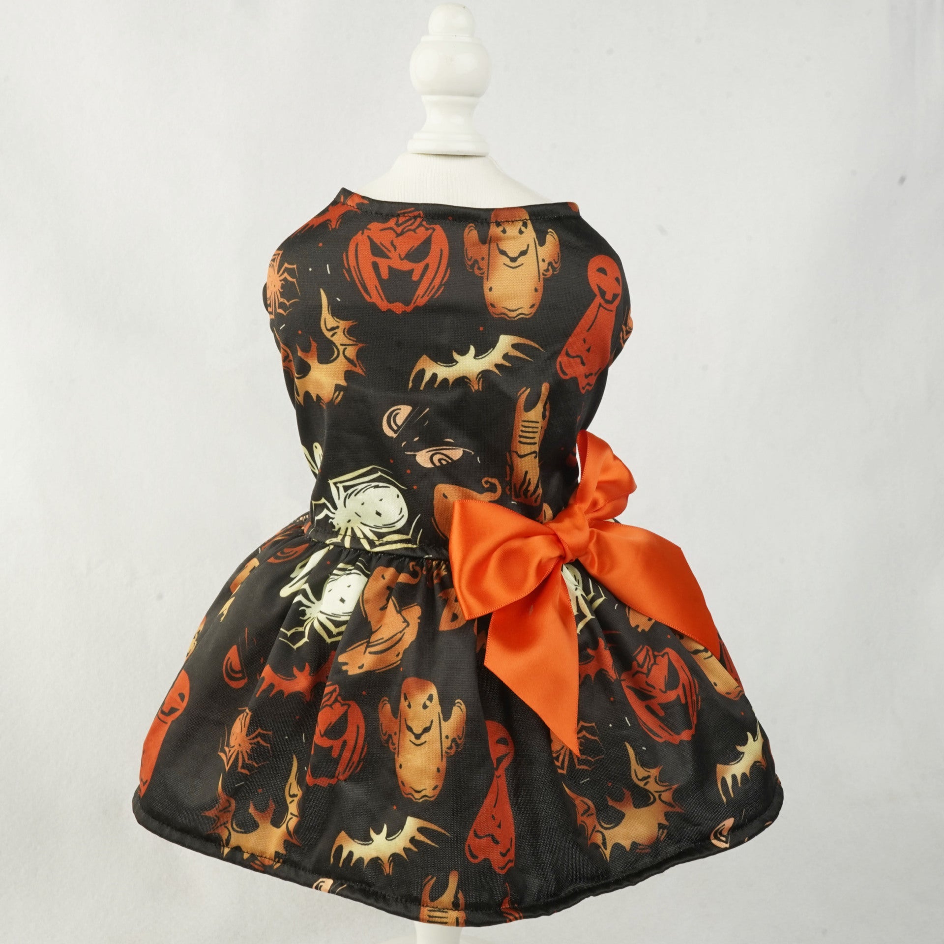 KFX-5048893 Pumpkin Print Mesh Dress for Small Dogs and Cats - Black Costume for Chihuahua, Yorkie, and Pets
