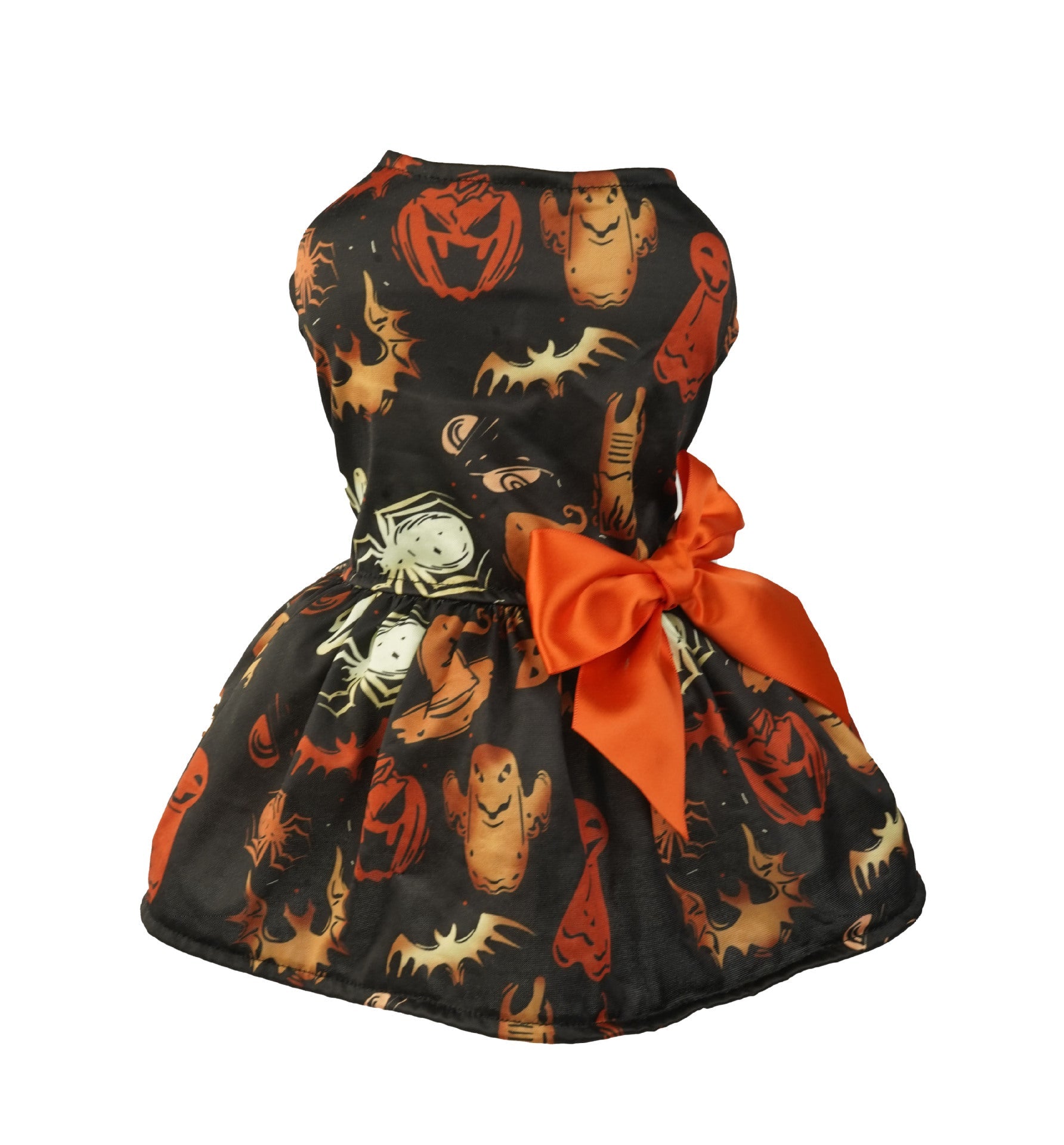 KFX-5048893 Pumpkin Print Mesh Dress for Small Dogs and Cats - Black Costume for Chihuahua, Yorkie, and Pets