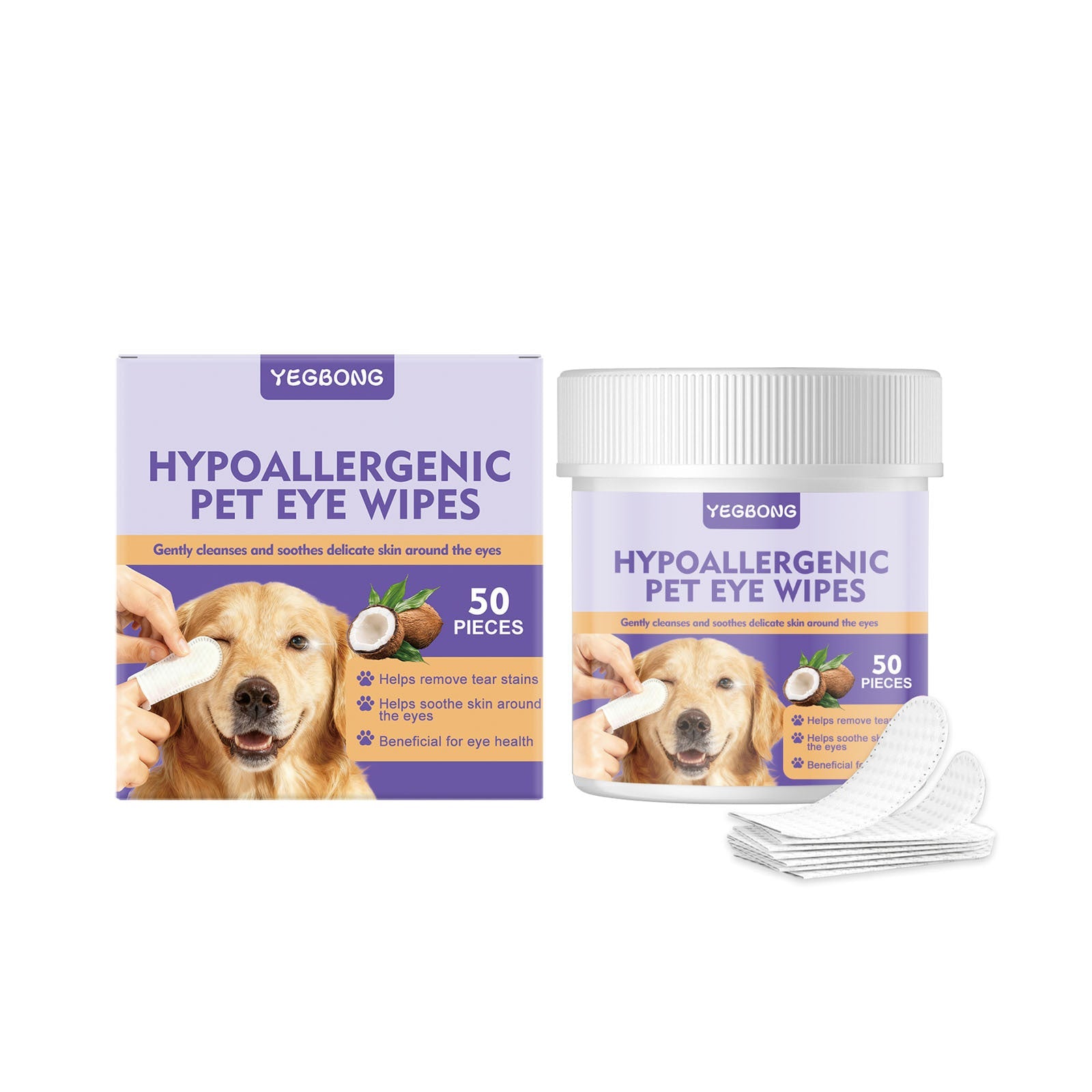 KFX-5049149 Hypoallergenic Eye Cleaning Wipes for Pets - 50 Count Pack with Aloe Vera and Coconut Oil