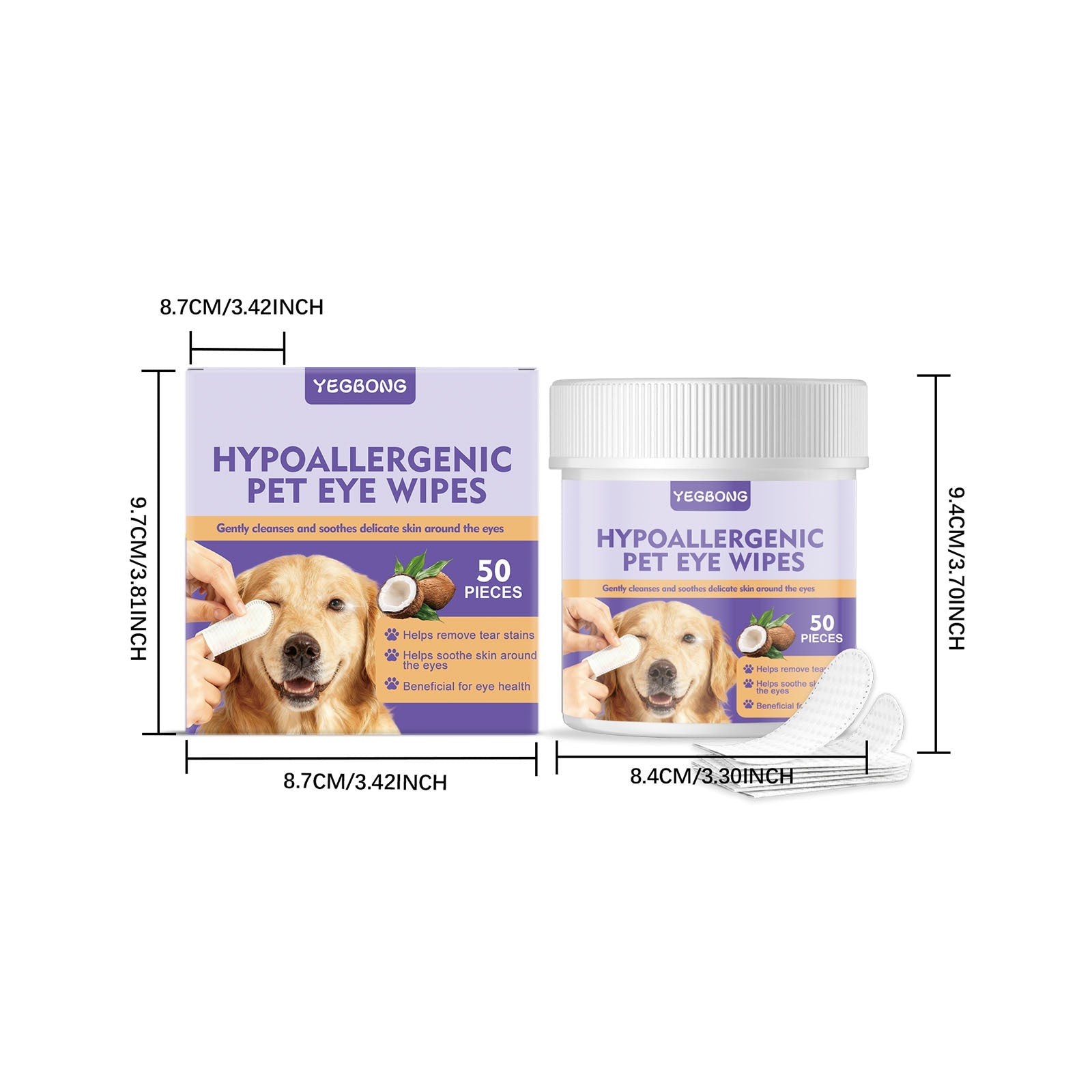 KFX-5049149 Hypoallergenic Eye Cleaning Wipes for Pets - 50 Count Pack with Aloe Vera and Coconut Oil