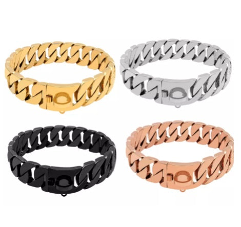 KFX-5049277 Gold Stainless Steel Dog Collar - 32mm Width, Multiple Lengths Available (40cm to 65cm)