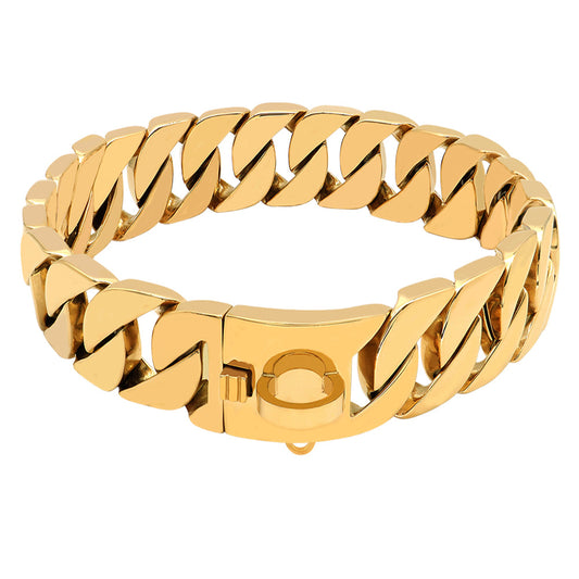 KFX-5049277 Gold Stainless Steel Dog Collar - 32mm Width, Multiple Lengths Available (40cm to 65cm)