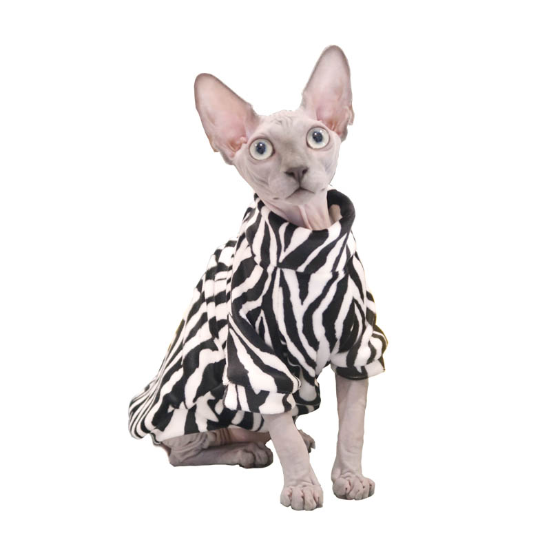KFX-5049661 Warm and Thin Zebra Mink Velvet Clothes for Hairless Cats