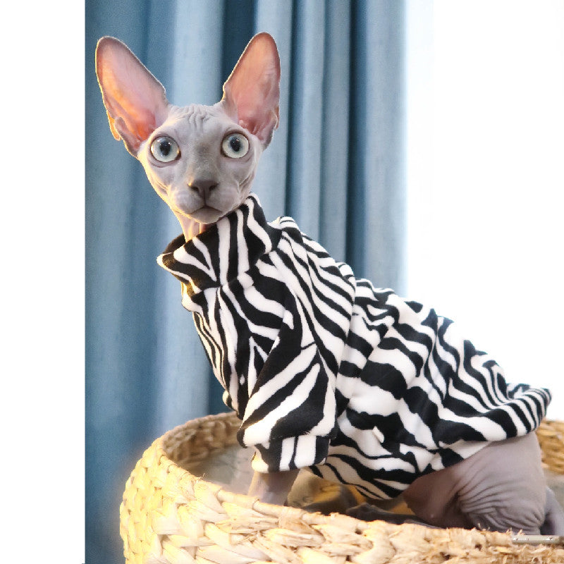 KFX-5049661 Warm and Thin Zebra Mink Velvet Clothes for Hairless Cats