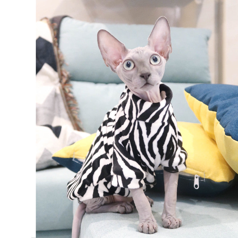 KFX-5049661 Warm and Thin Zebra Mink Velvet Clothes for Hairless Cats