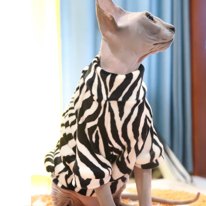 KFX-5049661 Warm and Thin Zebra Mink Velvet Clothes for Hairless Cats