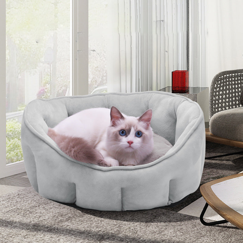 KFX-5051325 Warm Plush Cat Kennel Bed with Hammock and Soft Mat, 46x46x23cm