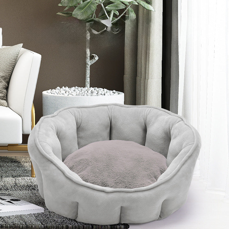 KFX-5051325 Warm Plush Cat Kennel Bed with Hammock and Soft Mat, 46x46x23cm