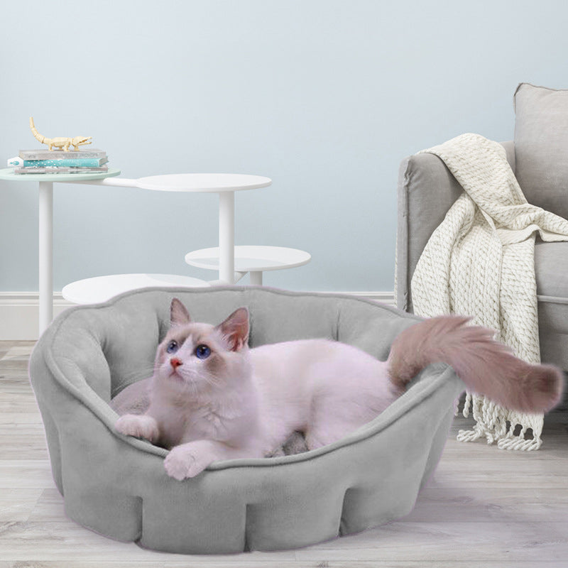 KFX-5051325 Warm Plush Cat Kennel Bed with Hammock and Soft Mat, 46x46x23cm