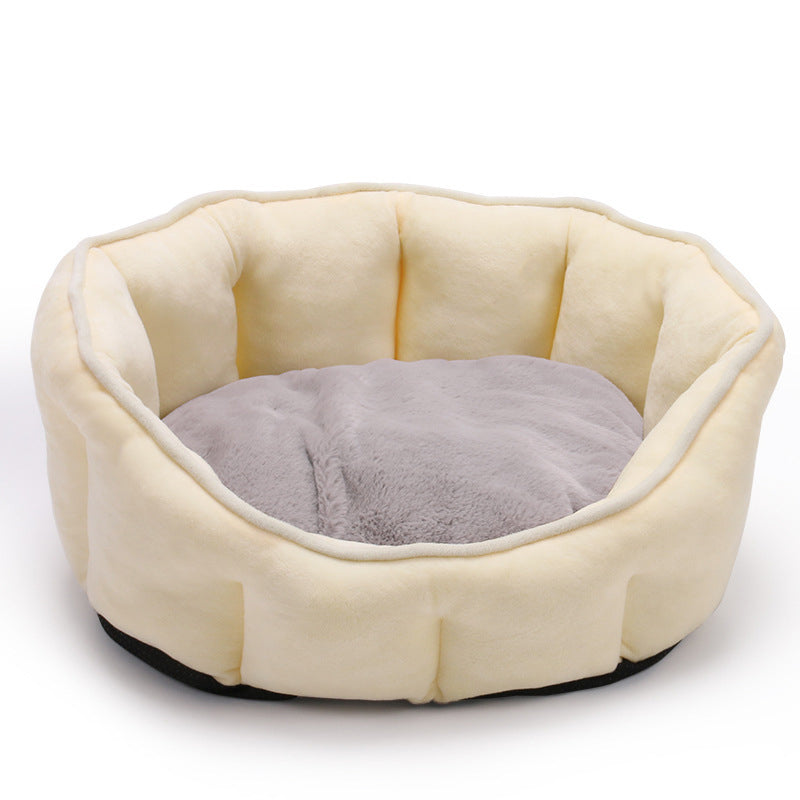 KFX-5051325 Warm Plush Cat Kennel Bed with Hammock and Soft Mat, 46x46x23cm