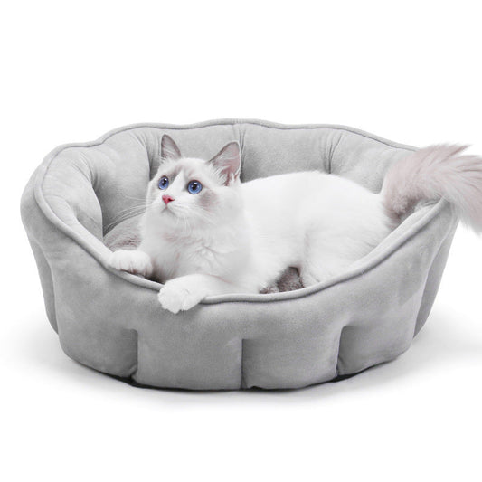 KFX-5051325 Warm Plush Cat Kennel Bed with Hammock and Soft Mat, 46x46x23cm