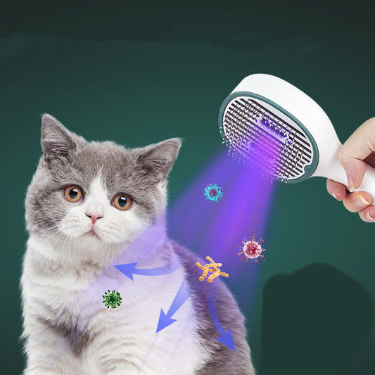KFX-5052861 Cat and Dog Hair Comb with Sterilization Function, ABS Material - Dark Green and Gray Trim