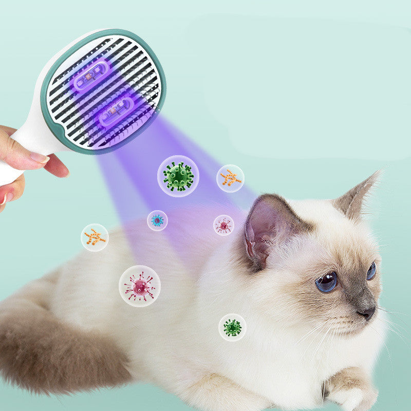 KFX-5052861 Cat and Dog Hair Comb with Sterilization Function, ABS Material - Dark Green and Gray Trim