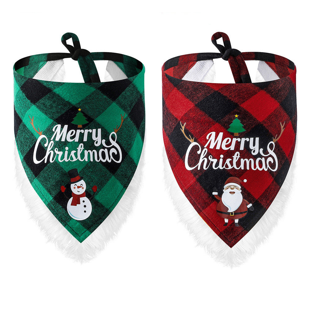 KFX-5054653 Lace Trimmed Red and Green Plaid Dog Scarf Bandana for Christmas Celebrations