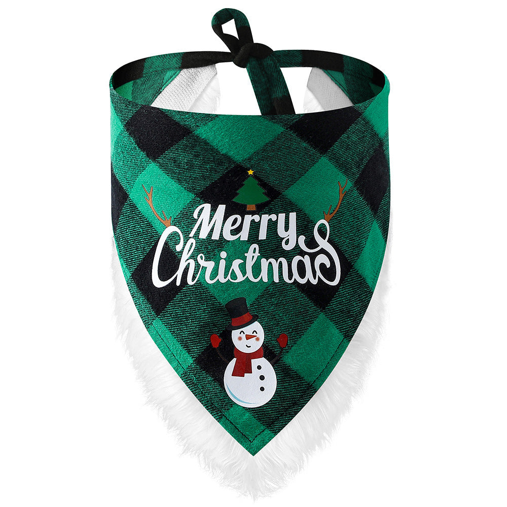 KFX-5054653 Lace Trimmed Red and Green Plaid Dog Scarf Bandana for Christmas Celebrations