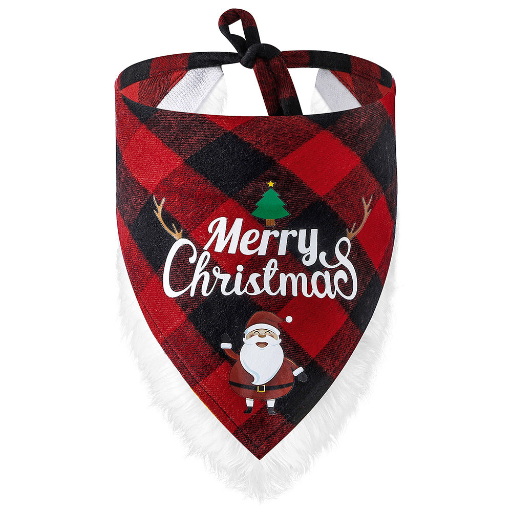 KFX-5054653 Lace Trimmed Red and Green Plaid Dog Scarf Bandana for Christmas Celebrations