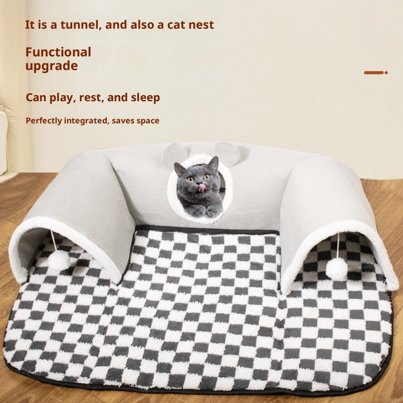 KFX-5057085 U-Shaped Cat Tunnel with Removable and Washable Cloth Cover, Available in Multiple Sizes
