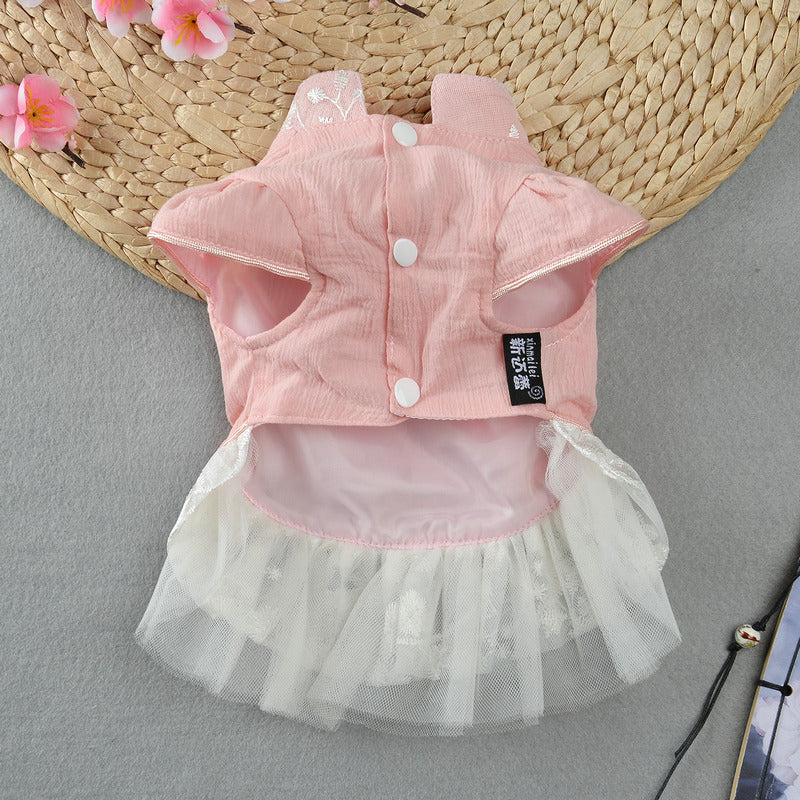 KFX-5057597 Chinese Style Hanfu Embroidered Pettiskirt for Dogs in Pink and Blue