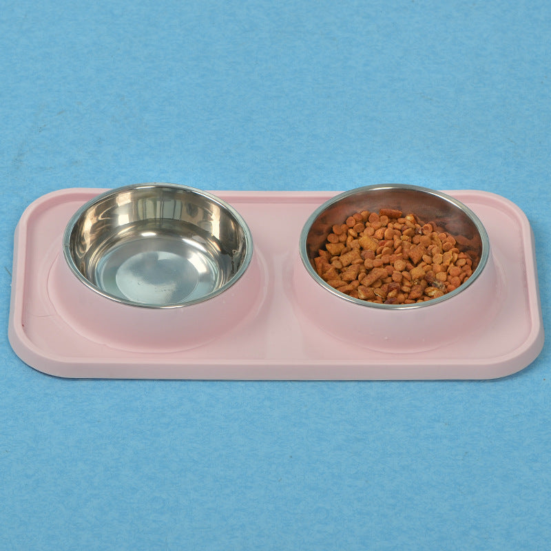 KFX-5062973 Non-slip Stainless Steel Double Bowl Pet Feeder with Plastic Base