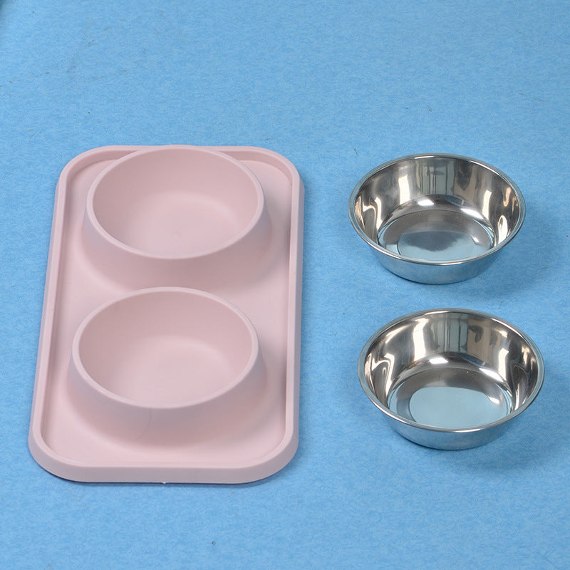 KFX-5062973 Non-slip Stainless Steel Double Bowl Pet Feeder with Plastic Base