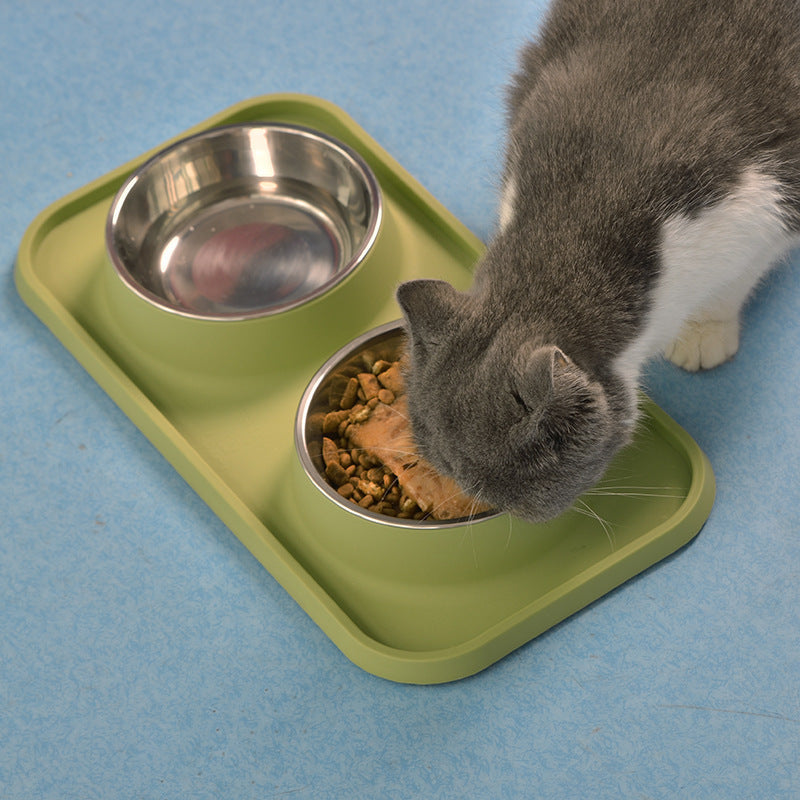 KFX-5062973 Non-slip Stainless Steel Double Bowl Pet Feeder with Plastic Base