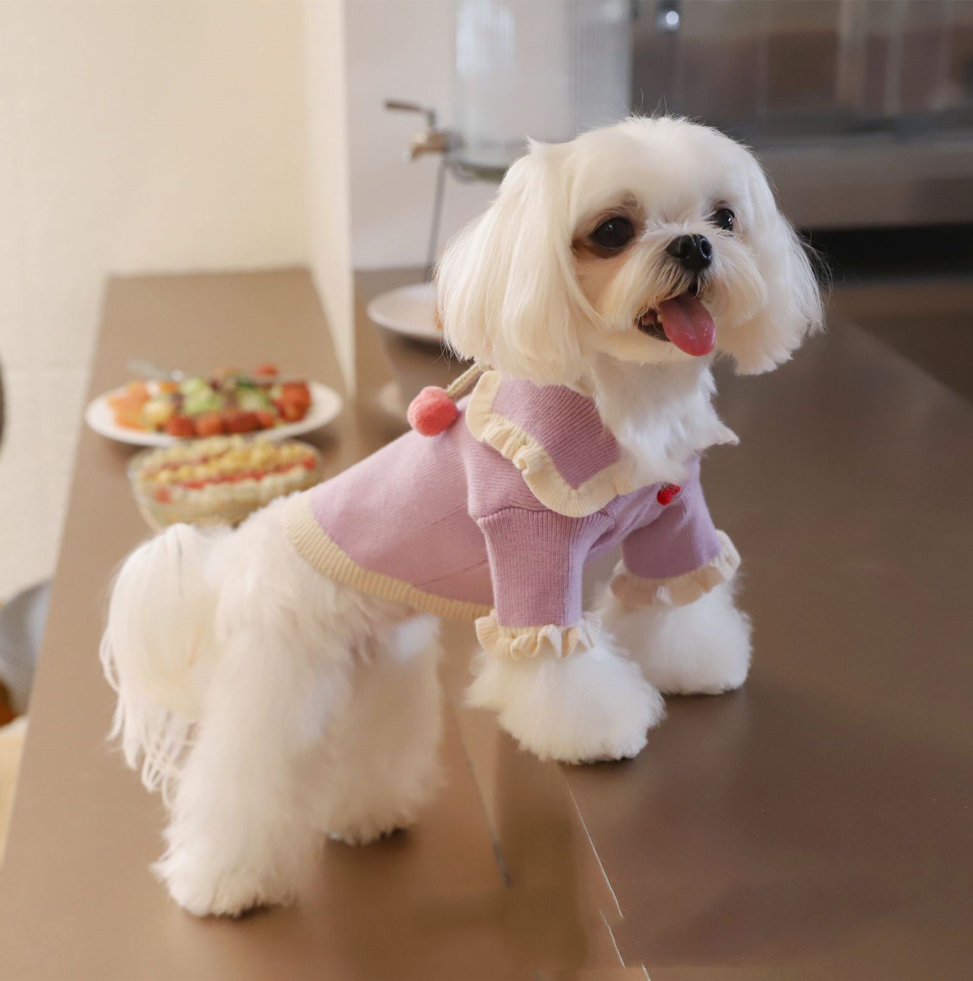 KFX-5063357 Handmade Wool Coat for Dogs - Casual Strawberry Ball Design, Warm Sweater for All Sizes