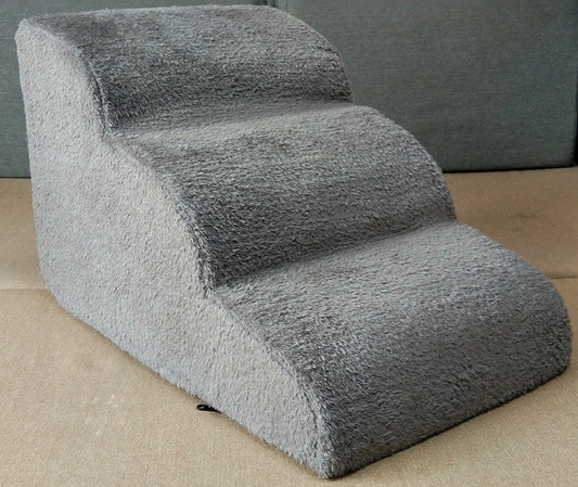 KFX-5066941 Three-Tier Pet Stairs for Easy Access – Cloth, Dark Gray & Brown Slope, 60*42*39CM