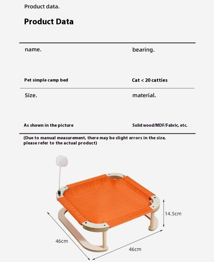 KFX-5067197 Washable Wooden Cat Hammock Bed - Minimalist Design for Cats and Small Dogs