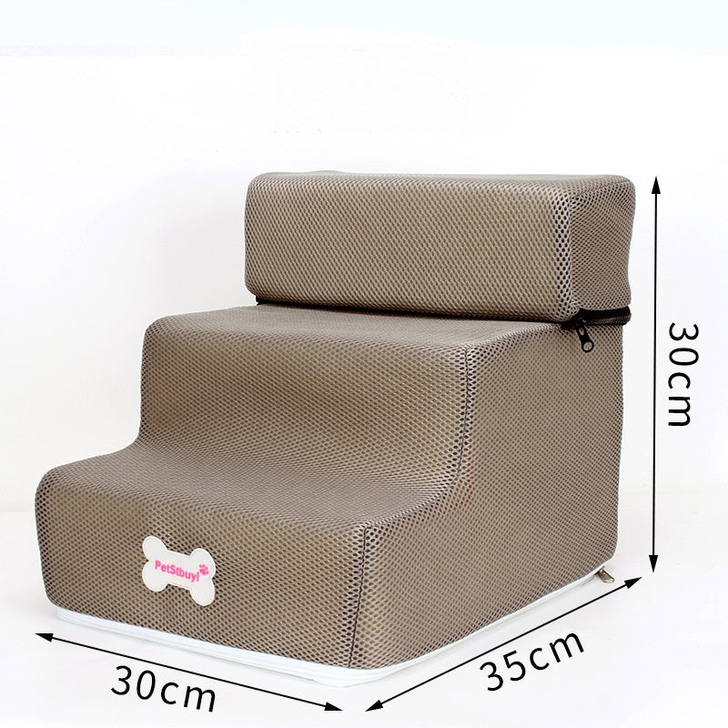 KFX-5071805 Pet Stairs with Breathable Mesh Fabric and High-Density Sponge - Detachable & Non-Slip Climbing Ladder for Dogs and Cats