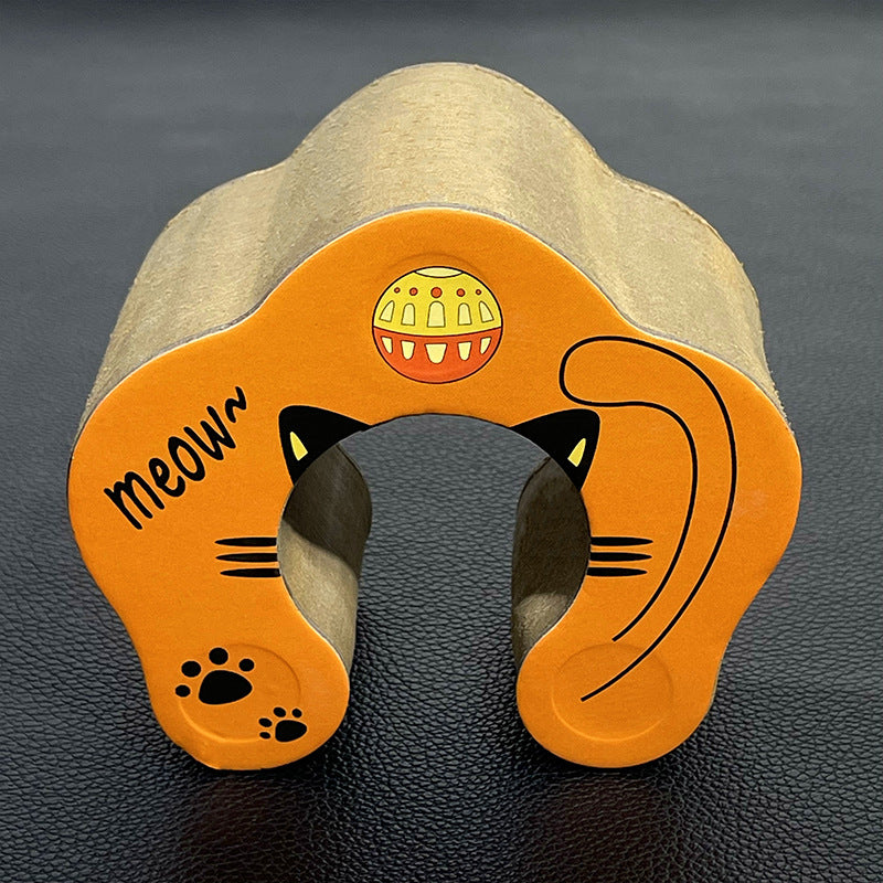 KFX-5073597 Foldable Cat Scratch Board with Bell Ball and Catnip - Cartoon Design, Corrugated Paper