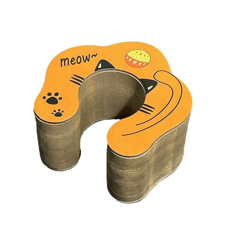 KFX-5073597 Foldable Cat Scratch Board with Bell Ball and Catnip - Cartoon Design, Corrugated Paper