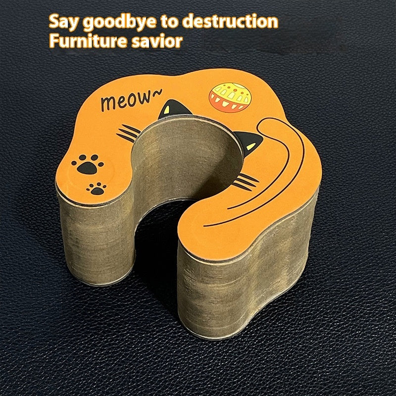 KFX-5073597 Foldable Cat Scratch Board with Bell Ball and Catnip - Cartoon Design, Corrugated Paper