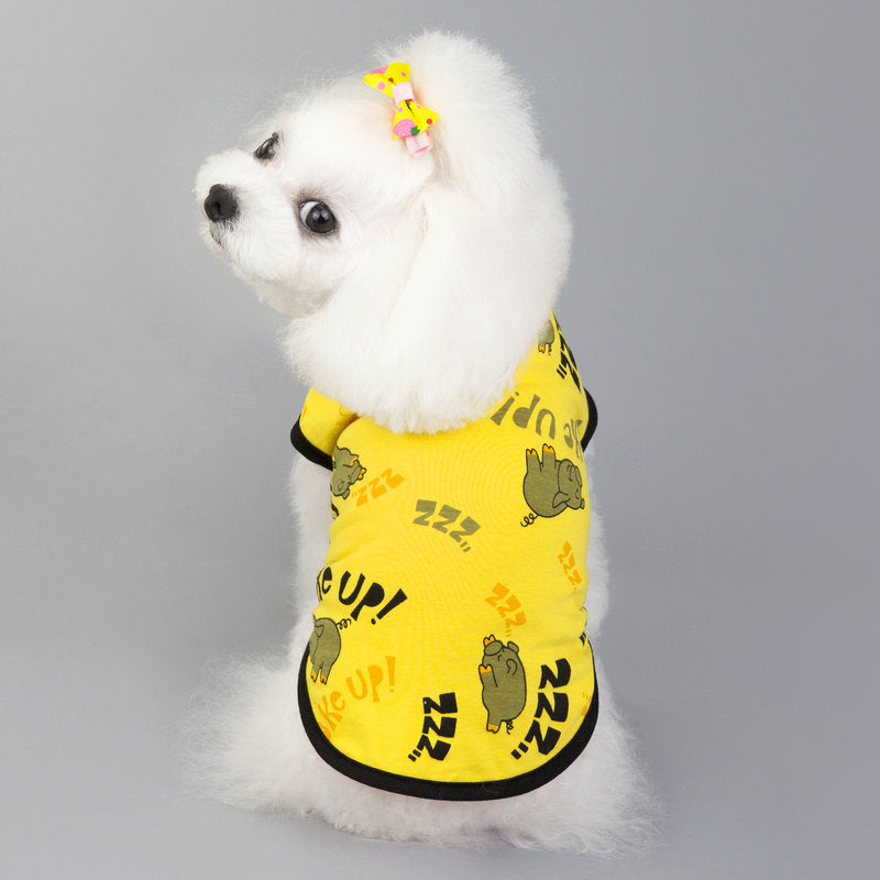 KFX-5074877 Casual Cotton Vest for Dogs with Piggy Print – Spring and Summer Styles in Yellow and Pink