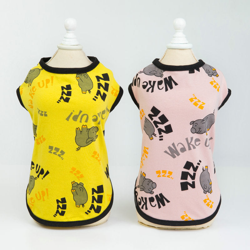 KFX-5074877 Casual Cotton Vest for Dogs with Piggy Print – Spring and Summer Styles in Yellow and Pink