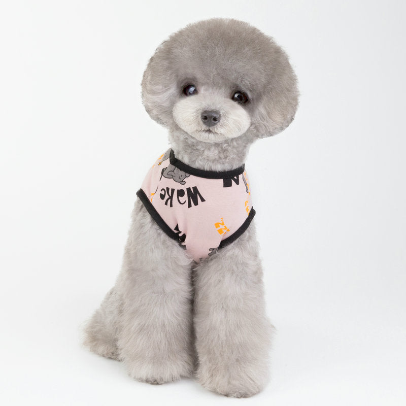 KFX-5074877 Casual Cotton Vest for Dogs with Piggy Print – Spring and Summer Styles in Yellow and Pink