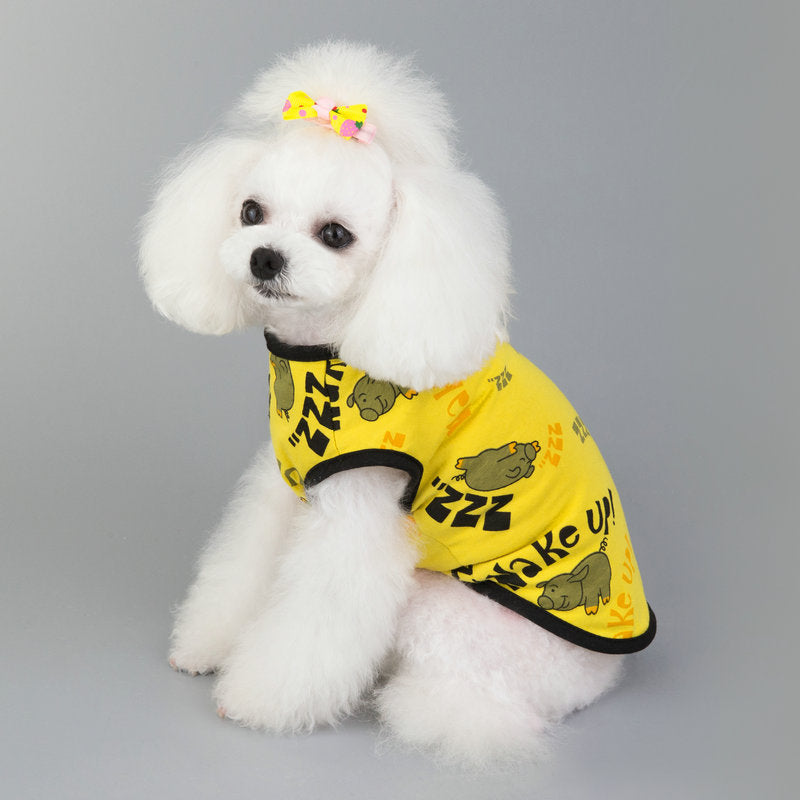 KFX-5074877 Casual Cotton Vest for Dogs with Piggy Print – Spring and Summer Styles in Yellow and Pink