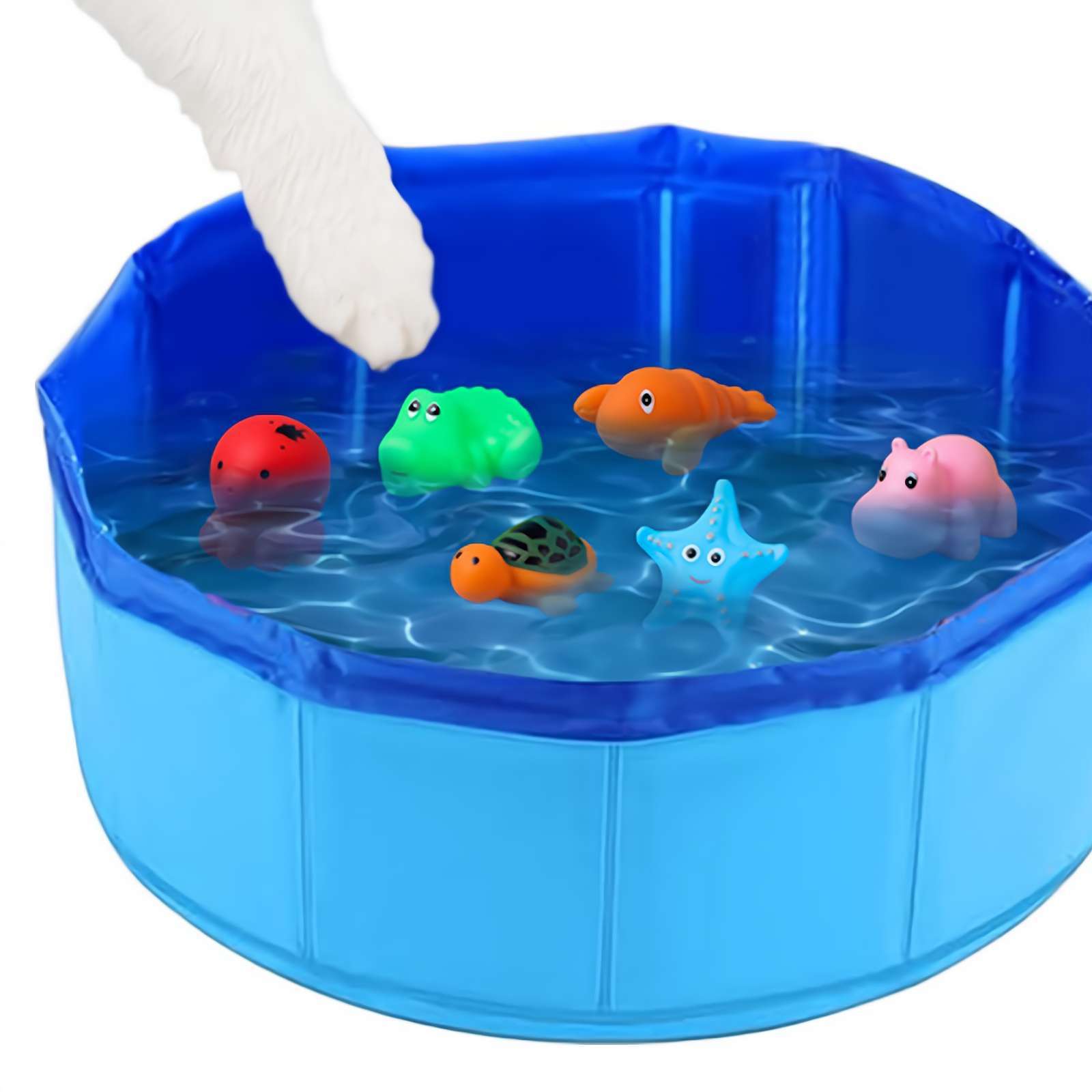 KFX-5075773 Folding Vinyl Pool with 6 Tweak Toys for Dogs - Blue 30x10cm & 50x8cm Options