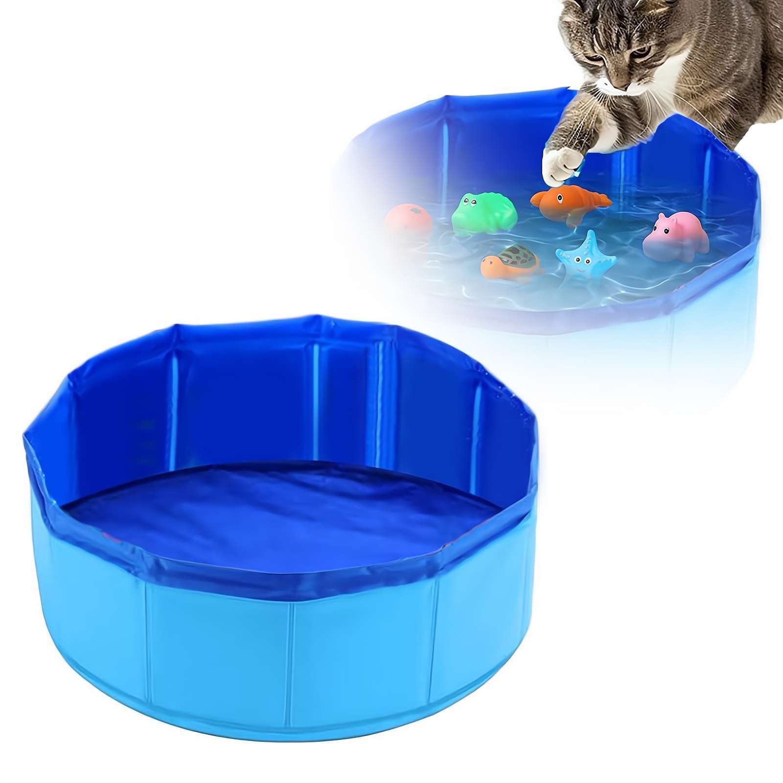 KFX-5075773 Folding Vinyl Pool with 6 Tweak Toys for Dogs - Blue 30x10cm & 50x8cm Options